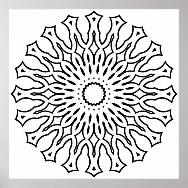 Blumen-Mandala-Malvorlage mit tränenförmigen Schic Poster (Vorne)
