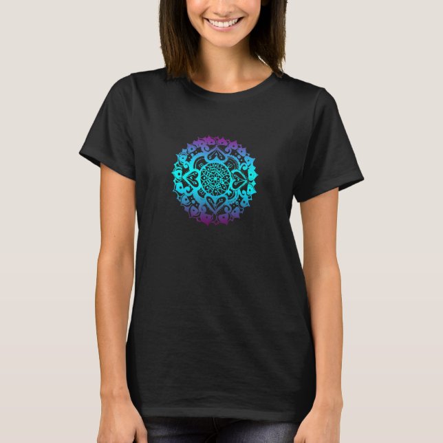 Blumen-Mandala-Mode  Blau und Lila Boho-Kunst   T-Shirt (Vorderseite)
