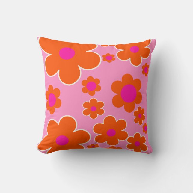 Blumen Market Amsterdam Retro Blume Rosa Orange Kissen (Vorderseite)