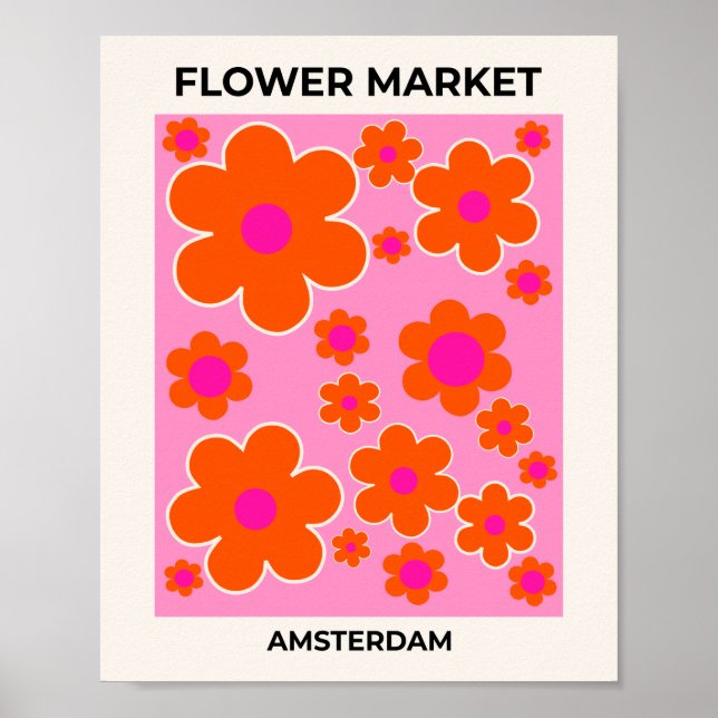 Blumen Market Amsterdam Retro Blume Rosa Orange Poster (Vorne)