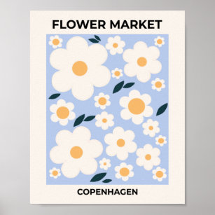 Blumen Market Kopenhagen Blume White Blue Floral Poster