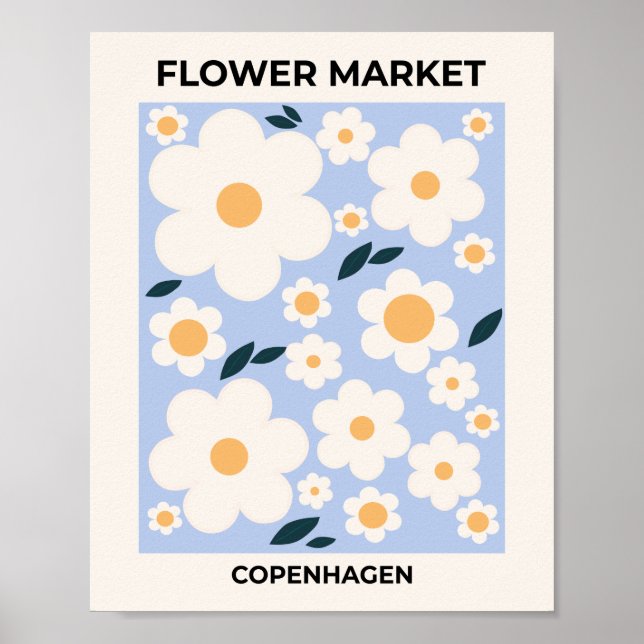 Blumen Market Kopenhagen Blume White Blue Floral Poster (Vorne)