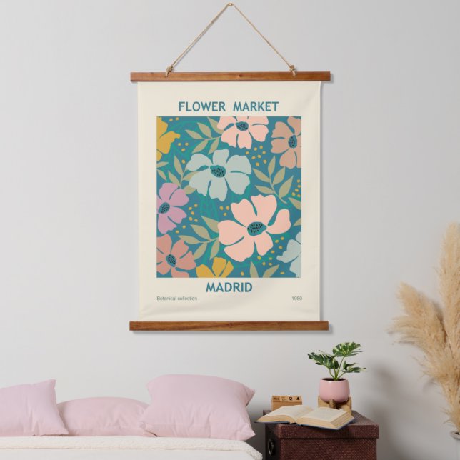 Blumen Market Madrid Print Wandteppich Mit Holzrahmen (Schlafzimmer)