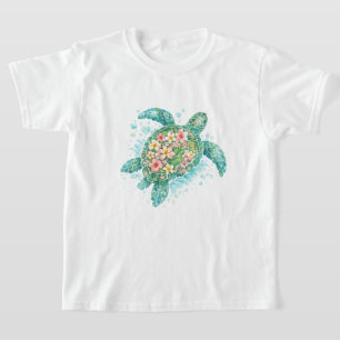 Blumen Meeresschildkröte Kinder T-Shirt