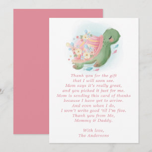 Blumen Meeresschildkröte Rosa Babyparty Dankeskarte