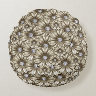 Blumen mit Diamanten Runde Kissen