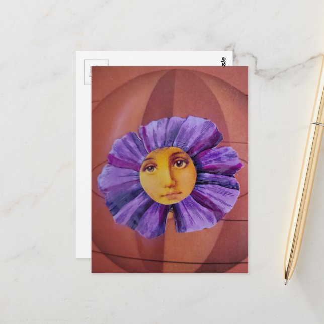Blumen mit Gesicht Collage Postkarte (Vorderseite/Rückseite Beispiel)