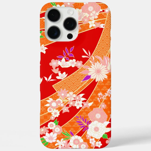 Blumen-Mix-Kimono-Muster Frühling iPhone 16 Pro Max Hülle (Rückseite)