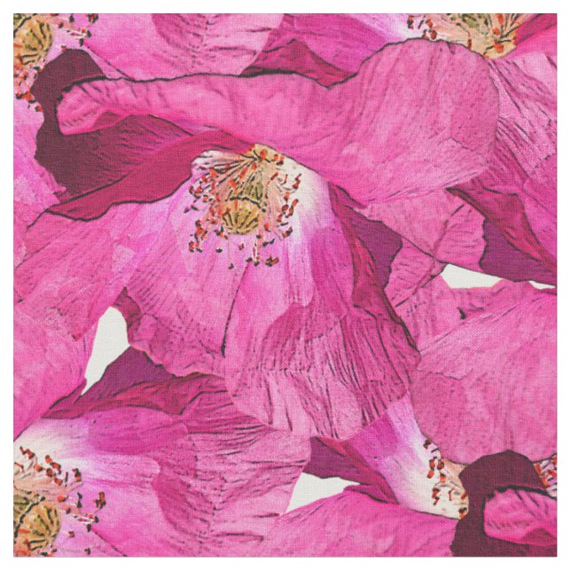 Blumen-Mohn rosa Muster. Stoff (Nahaufnahme)