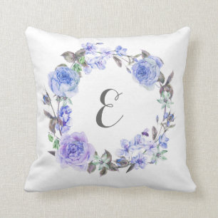 Blumen Monogramm des lila Pastellwatercolor- Kissen