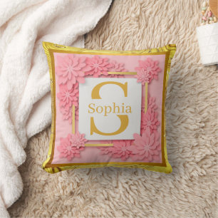 Blumen-Monogramm-Kunst I Individueller Name Rosa & Kissen