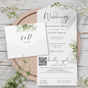 Blumen-Monogramm-QR-Code-Hochzeit All In One Einladung