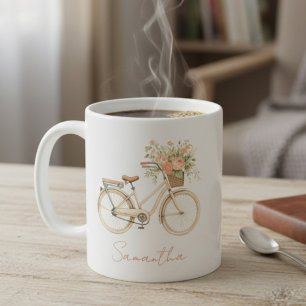 Blumen-Monogramm Vintage-Fahrrad Kaffeetasse