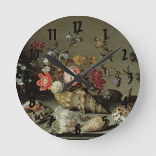 Blumen, Muscheln und Insekten Balthasar van der As Runde Wanduhr