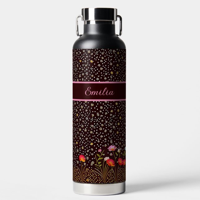 Blumen Muster mit Blumenwiese am Rand Trinkflasche (Vorderseite)
