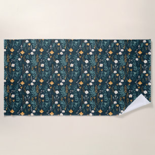 Blumen Nahtlos in Blau, Gelb und Orange Strandtuch