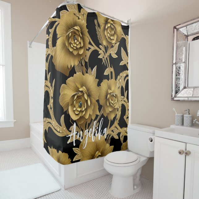 Blumen Name Schwarz und Gold Duschvorhang (Beispiel)