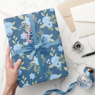 Blumen Navy Blau Grün Blau Streifen Geschenkpapier