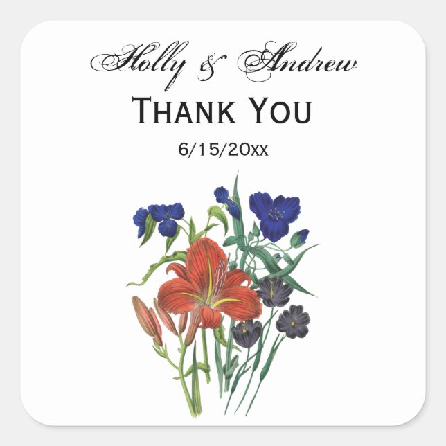 Blumen - NavyBlue - TRANS - Fl8878 - 024 Quadratischer Aufkleber (Vorderseite)