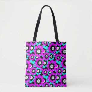 Blumen Neon-Muster lila und türkis Blumen Tasche