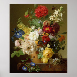 Blumen-noch Leben auf einer Marmorleiste, 1800-01 Poster