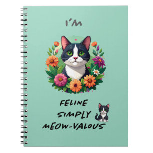 Blumen Notebook mit Katze im Tuxedo Notizblock