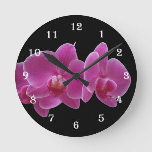 Blumen-Orchideen-Wand-Uhr - lila Blumen Runde Wanduhr