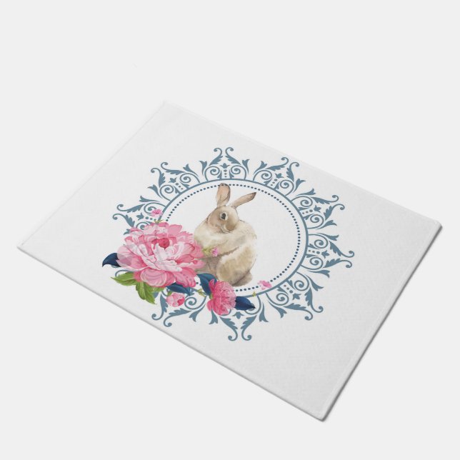 Blumen-Osterhasen-Design Fußmatte (Schrägansicht)