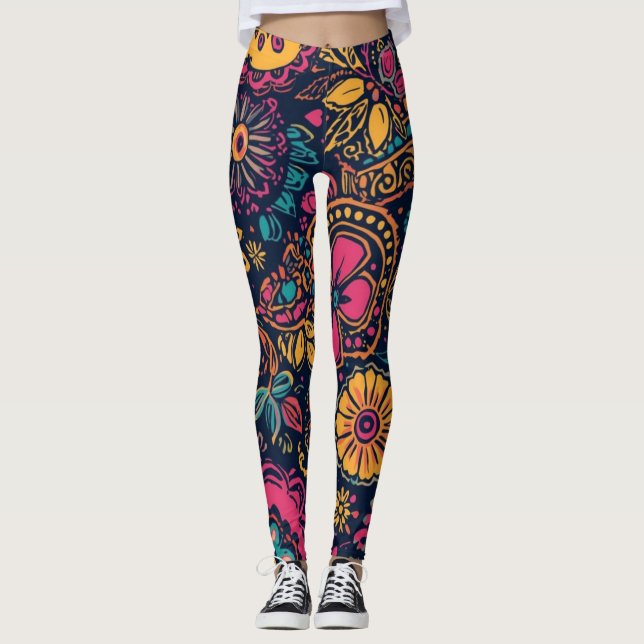 Blumen-Paisley-Muster Leggings (Vorderseite)