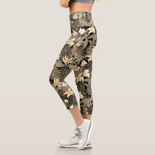 Blumen & Palmwedel in beigen Farbtönen Capri Leggings