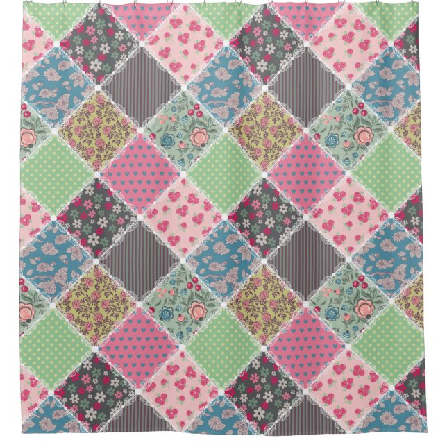Blumen-Patchwork Duschvorhang (Vorderseite)
