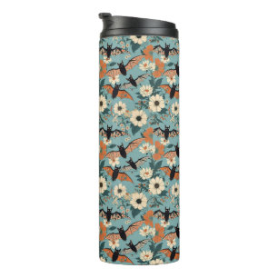 Blumen-Patchwork-Halloween-Fledermäuse und Blumen Thermosbecher