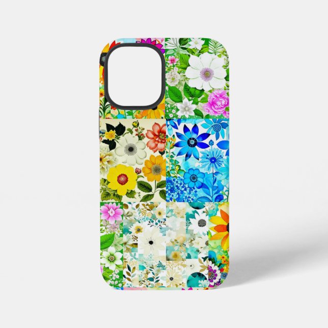 Blumen-Patchwork-Kunst Aquarell-Blumen iPhone 12 Mini Hülle (Rückseite)