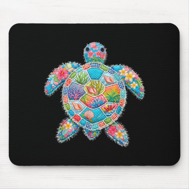 Blumen-Patchwork-Schildkröte Sommer Retro Strand M Mousepad (Vorne)