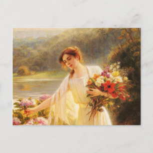 Blumen pflückend, schöne Dame von Albert Lynch Postkarte