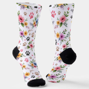Blumen- & Pfotenabdruck-Socken – Süße Pastell-Haus Socken