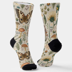 Blumen Pilz und Schmetterling Vintage-Muster Socken
