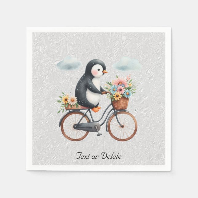 Blumen-Pinguin-Fahrrad-Servietten Serviette (Vorderseite)