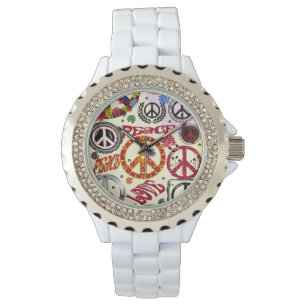 Blumen-Power-Friedens-u. Liebehippie-Uhr Armbanduhr