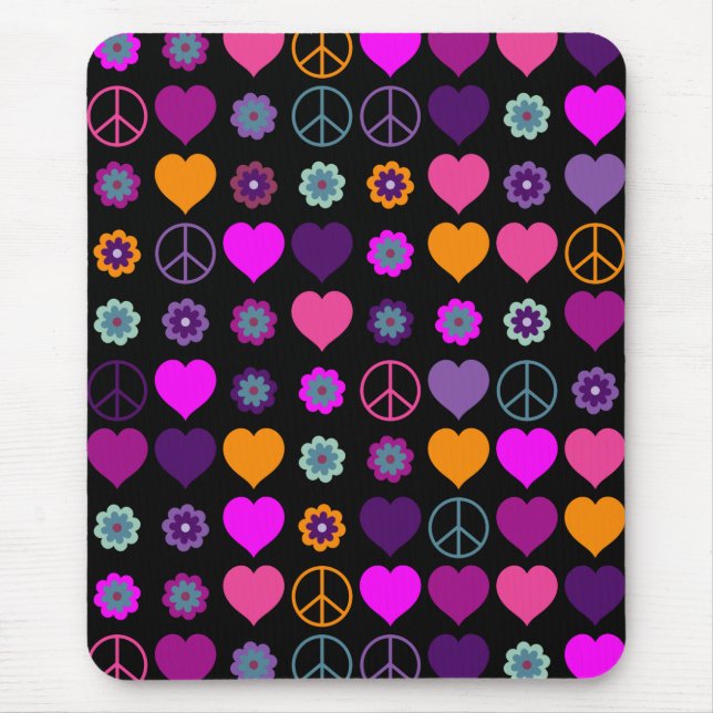 Blumen-Power-Herz-Friedensmuster + Ihr backgr. Mousepad (Vorne)