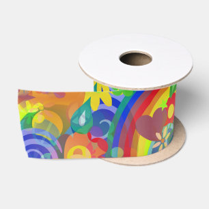 Blumen-Power REGENBOGEN Muster + Ihre Ideen Satinband