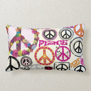 Blumen-Power-Retro Friedens-u. Liebehippie-Symbole Lendenkissen