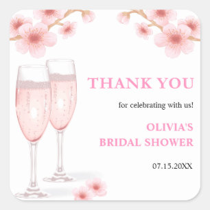 Blumen & Prosecco Florale Hochzeitsdusche Danke Quadratischer Aufkleber