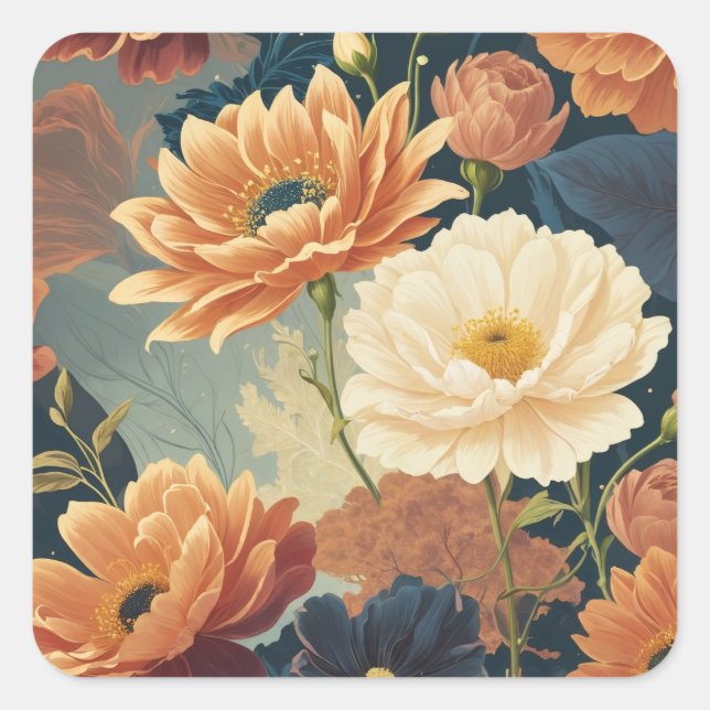 Blumen Quadratischer Aufkleber (Vorderseite)