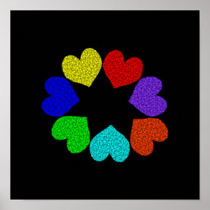 Blumen-Regenbogen-Liebesherzen-Plakat Poster