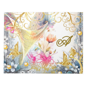 Blumen Rosa Gold Fee Vogel Schmetterling Scrapbook Notizblock