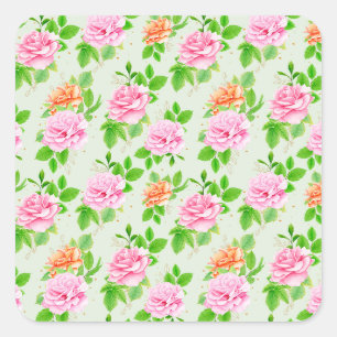 Blumen-Rosa-Rosen-Muster Quadratischer Aufkleber