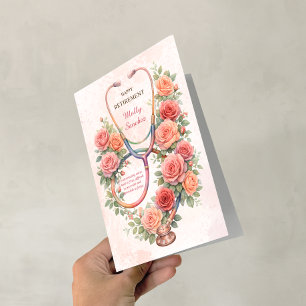 Blumen-Rosa-Rosen-Stethoskop Glücklicher Ruhestand Karte