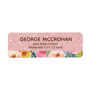 Blumen-Roségold-Glitter-Folie Pink Rücksendeadress
