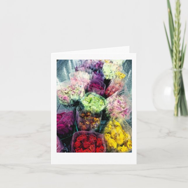 Blumen-Rosen-Blumenstrauß-leere mit Blumenkarte Dankeskarte (Vorderseite)